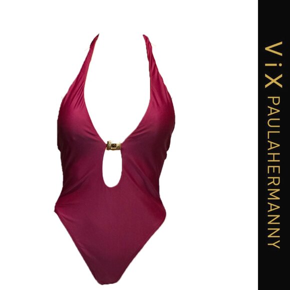 ViX Paula Hermanny Matte Liza One Piece NWT Burgundy Large - Picture 2 of 11